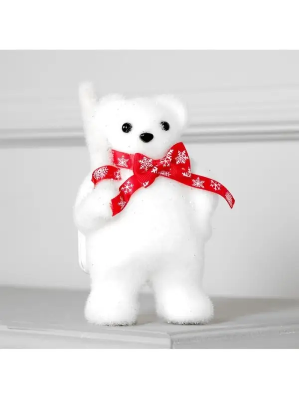 Светодиодная фигура &laquo;Медведь с посохом&raquo; 9&times;15&times;6 см, флок, от батареек CR2032&times;2, свечение тёплое белое