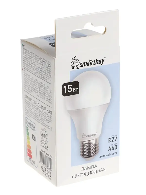 Лампа светодиодная Smartbuy, Е27, A60, 15 Вт, 4000К, дневной белый свет
