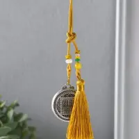 Подвеска металл, текстиль &laquo;Слон в круге, с кисточкой&raquo;, золотистый с серебром, 1.5&times;5.2&times;14 см