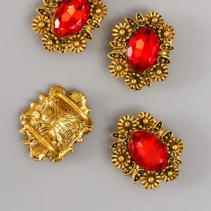 Декор для творчества металл пряжка "Кристалл в цветах" 2,5х2,3х1 см