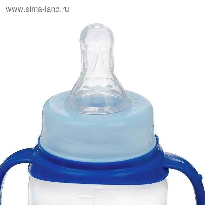 Бутылочка для кормления, классическое горло, с ручками, 250 мл., от 3 мес., цвет синий Бутылочка для кормления, классическое горло, с ручками, 250 мл., от 3 мес., цвет синий
