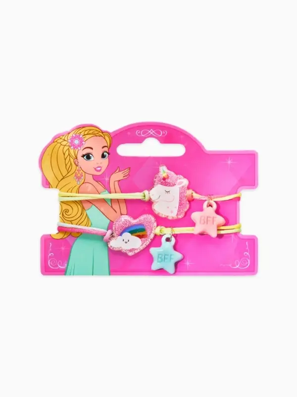 Браслеты детские парные "Выбражулька" неразлучники, единорог, звезды, разноцветный