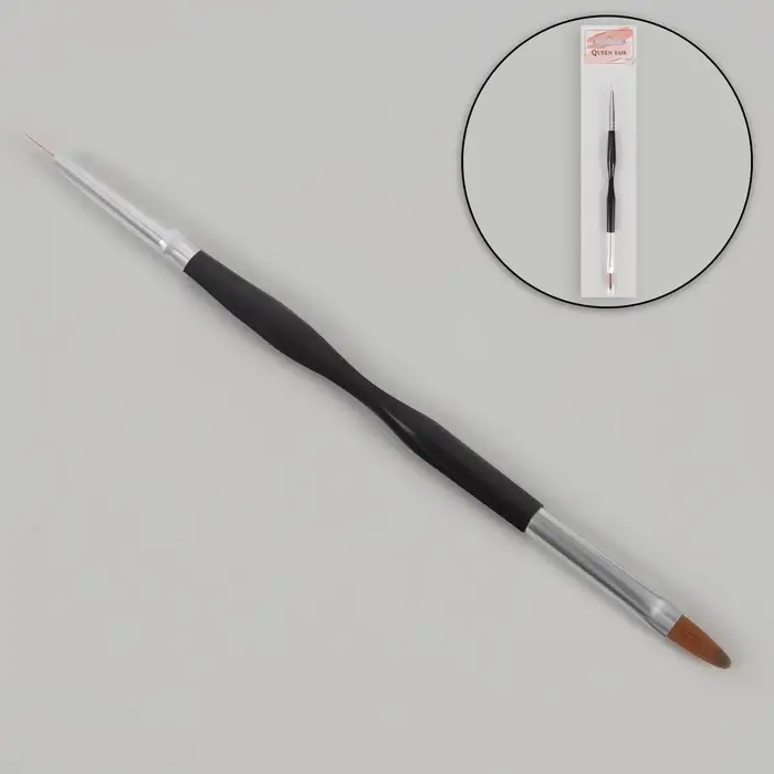 Кисть для наращивания и дизайна ногтей, двусторонняя, лепесток/точечная, 18.5 см, чёрная