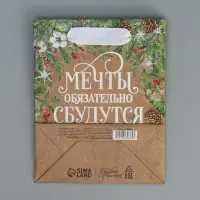 Пакет подарочный новогодний крафтовый «Пусть мечты сбудутся», S 12 х 15 х 5.5 см