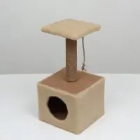 Домик для животных с когтеточкой, 32&times;32&times;64 см, с полкой, джут, бежевый