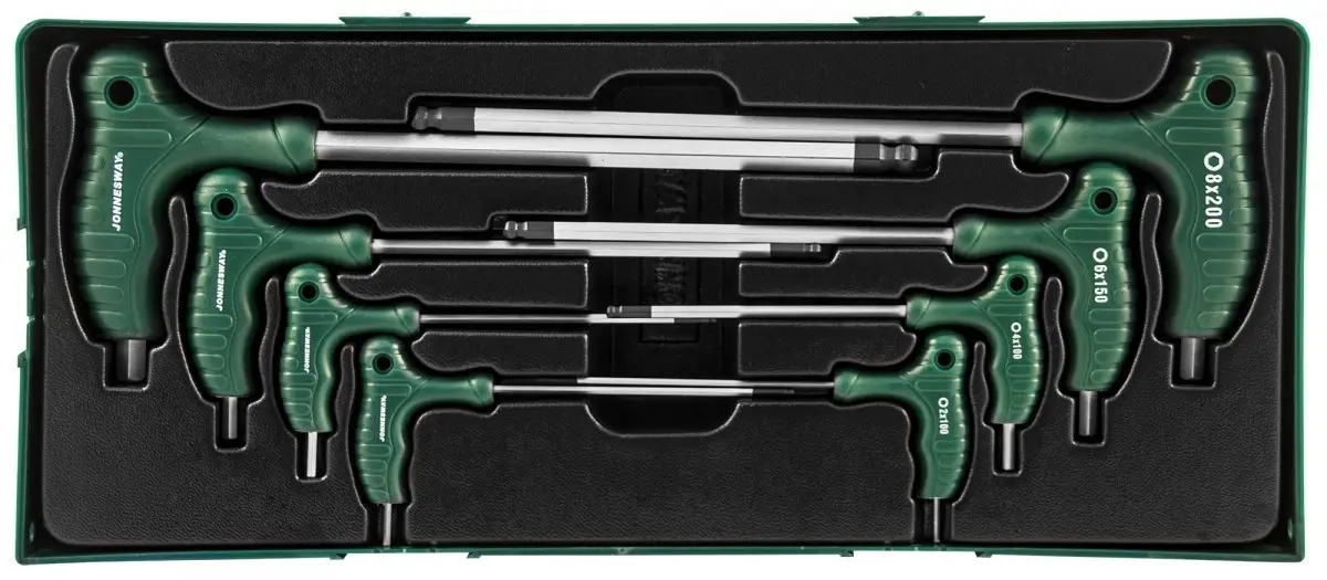 Набор угловых торцевых ключей шестигранных, двусторонних с шаром 2-10 мм, 8 шт (ложемент), Jonneswa