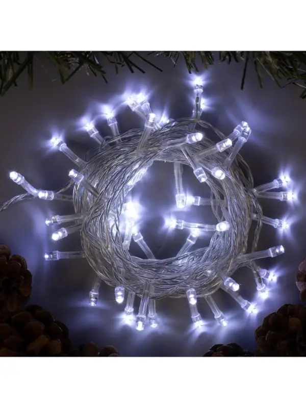 Гирлянда &laquo;Нить&raquo; 5 м, IP20, прозрачная нить, 50 LED, 8 режимов, 220 В, свечение белое