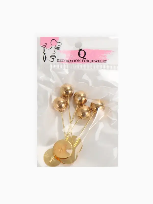 Основа &laquo;Брошь-игла&raquo; с шариком d=1.2 см (набор 5 шт.), L=5 см, площадка 1.5 см, цвет золото