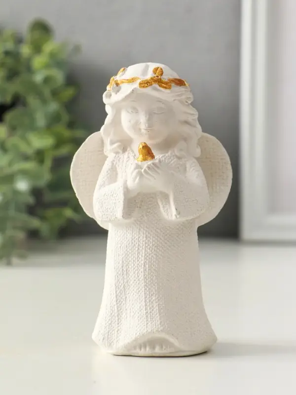 Фигура Фигура "Ангел с птицей" размер 11х7х4 см, белый с позолотой