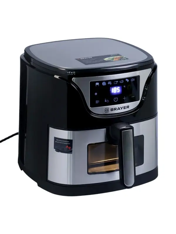 Аэрогриль BRAYER 2037BR,1500Вт,5л,7 программ,200&deg;С, LCD-дисплей таймер,решетка,черно-серый