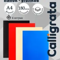 Набор папок-уголков А4, 180 мкм, Calligrata DeLuxe, непрозрачные, с тиснением, 4 штуки, микс