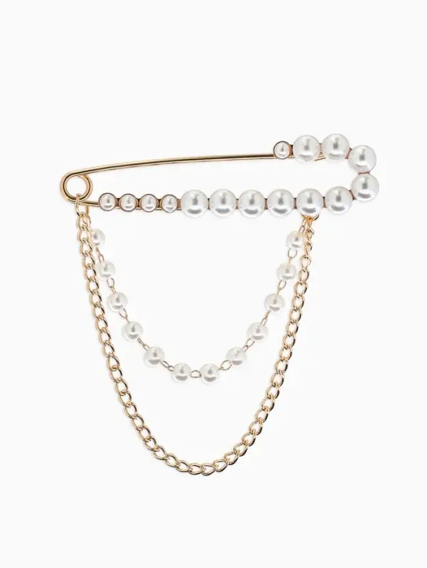 Булавка &laquo;Сияние&raquo; жемчуга, цепочка, L=7.5 см, цвет белый в золоте