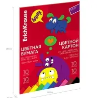 Набор цветной бумаги и картона А4 ErichKrause Jolly Friends, 20 листов, 10 цветов, 6 штук, на клею