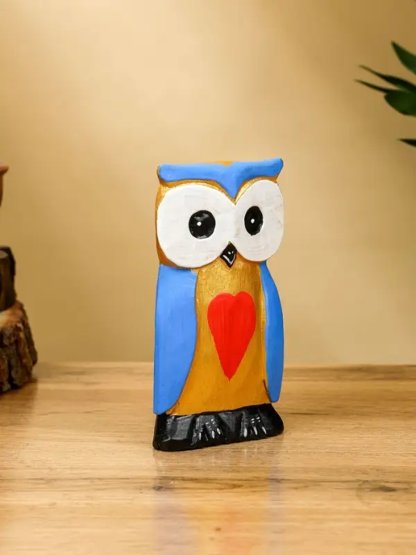 Набор сувенирный "Совята с сердечком" дерево H 15, 13, 11 см, цв. голубой с золотом