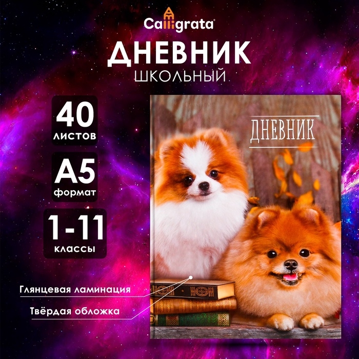 Дневник универсальный для 1-11 классов, "Шпиц", твердая обложка 7БЦ, глянцевая ламинация, 40 листов