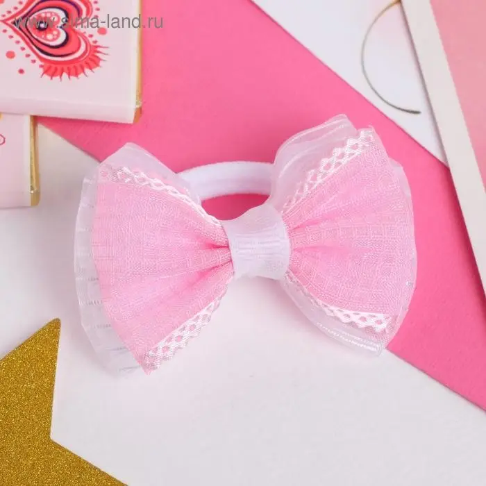 Резинка для волос «Аленушка», клеточка, 6.5 см, розово-белая