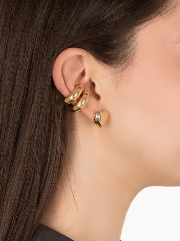 Набор серьги и каффы 3 шт. &laquo;Бублик&raquo;, сердце, цвет золото