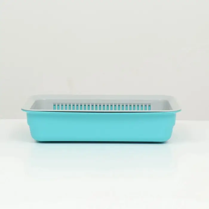 Туалет для кошек, 34.5&times;25.5&times;7.5 с, с сеткой, пластик, серый, бирюзовый