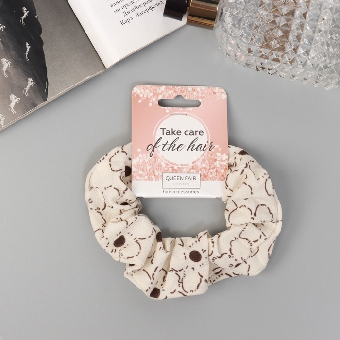 Резинка для волос Резинка для волос "Орбита" цветы стиль, 10 см, коричнево-бежевый