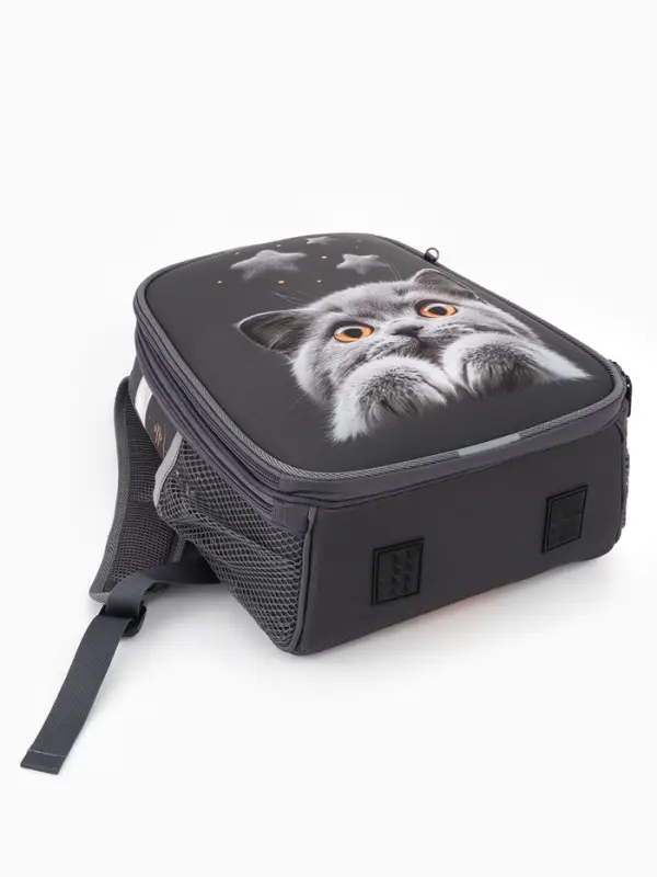 Рюкзак школьный для девочки &laquo;Котик&raquo;, Stavia, эргономичная спинка, 30&times;16&times;38 см, серый