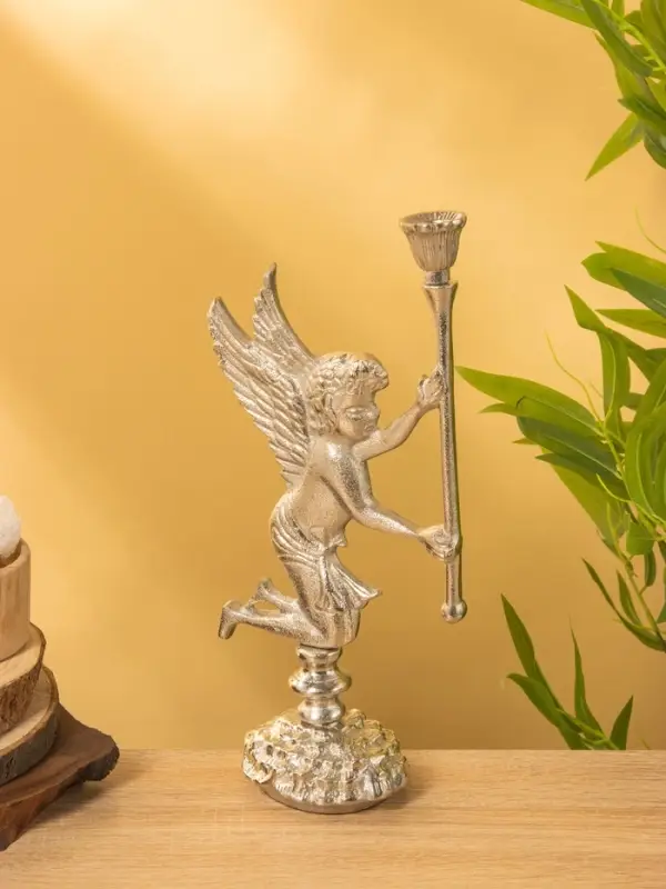 Подсвченик "Ангел мира с факелом" алюминий 35 см