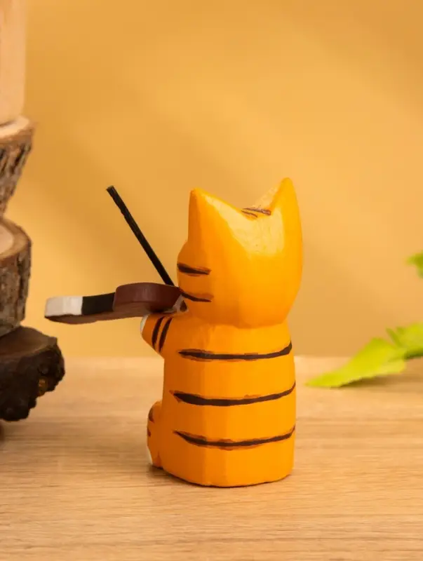 Сувенир «Кот скрипач», 3.5×8×8 см, дерево, оранжевый