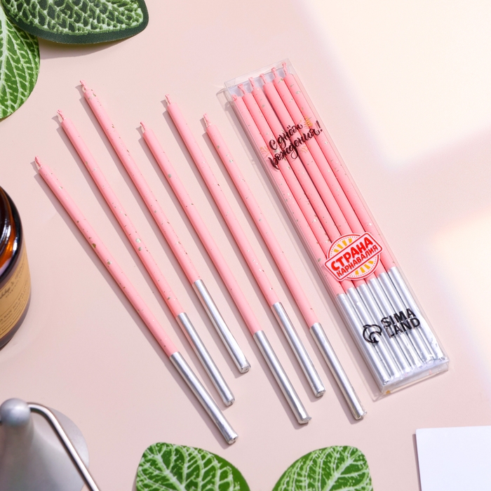 Набор свечей в торт, 6 штук  Набор свечей в торт, 6 штук "Исполнение желаний", 15 см, розовый