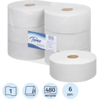 Бумага туалетная д/дисп Терес Эконом макси 1сл бел втор 480м 6рул/уп_T-0014