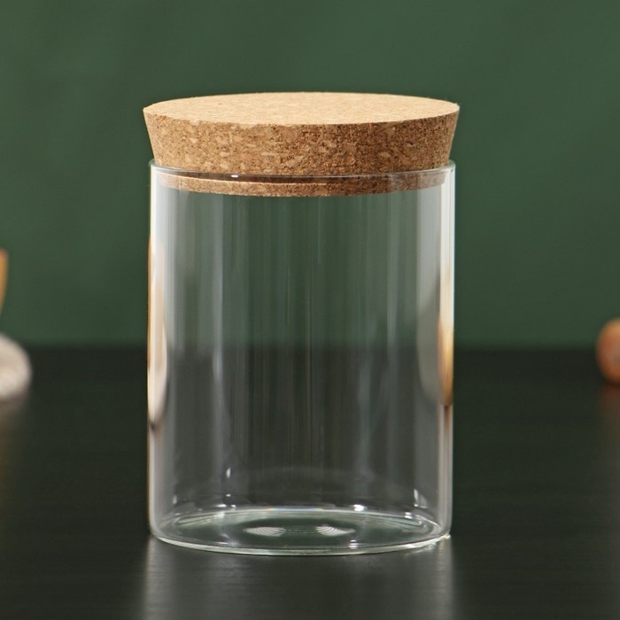 Банка стеклянная для сыпучих продуктов с пробковой крышкой «Классика», 450 мл, 8,5×11 см