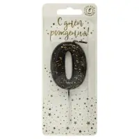 Свеча в торт "Черные брызги", цифра "0"