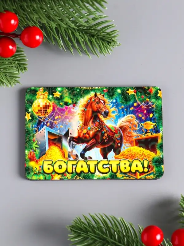 Набор новогодних магнитов 3 шт "Здоровья, счастья в дом, богатства" 9,5х6,5 см