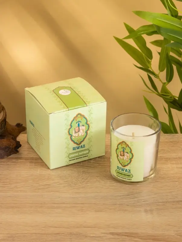 Свеча ароматическая в стекле "Жасмин и Шафран" соевый воск 120гр