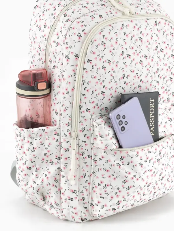 Рюкзак школьный для девочки &laquo;Цветочки&raquo;, 4 кармана, 31&times;13&times;48 см, белый