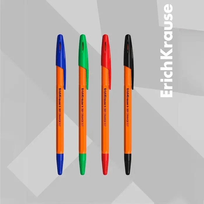 Набор шариковых ручек ErichKrause R=301 Orange Stick, 4 цвета, узел 0.7 мм, оранжевый корпус