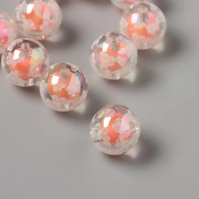 Бусина для творчества акрил Бусина для творчества акрил "Белые бабочки" мандарин 1,6х1,6х1,6 см