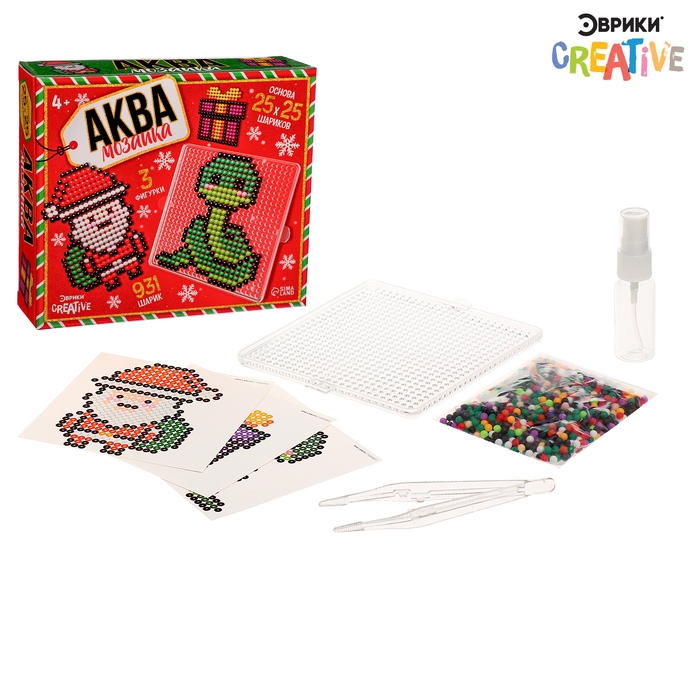 Аквамозаика «Дед Мороз: Змейка и подарочек», 3 фигурки, 931 шарик Аквамозаика «Дед Мороз: Змейка и подарочек», 3 фигурки, 931 шарик