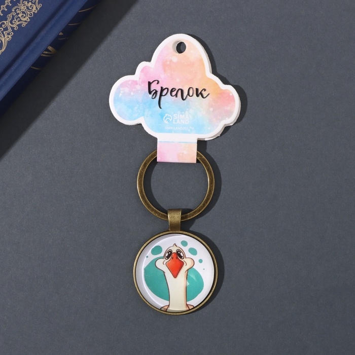 Брелок стекло, металл  Брелок стекло, металл "Круг. Гусь" d=3 см