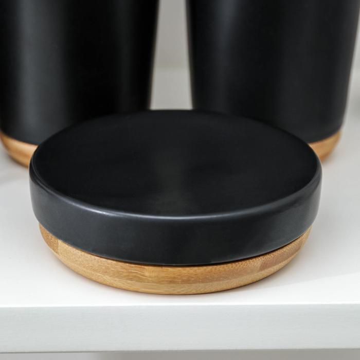 Набор аксессуаров для ванной комнаты «Эко», 4 предмета (мыльница, дозатор для мыла, 2 стакана), цвет чёрный Набор аксессуаров для ванной комнаты «Эко», 4 предмета (мыльница, дозатор для мыла, 2 стакана), цвет чёрный