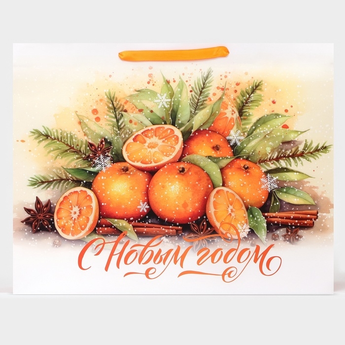 Новый год. Пакет ламинированный горизонтальный Новый год. Пакет ламинированный горизонтальный "Мандаринки", XL 49 × 40 × 19 см.