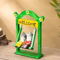 Сувенир интерьерный "Кошечки на качелях" 15х7х25 см, дерево, цв. зелёный