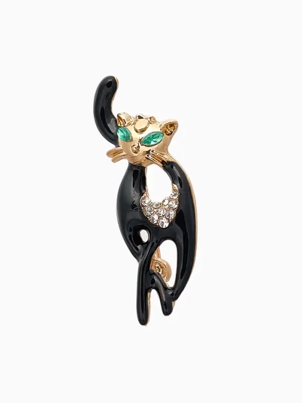 Брошь &laquo;Кошечка&raquo;, грация, черно-белая в золоте