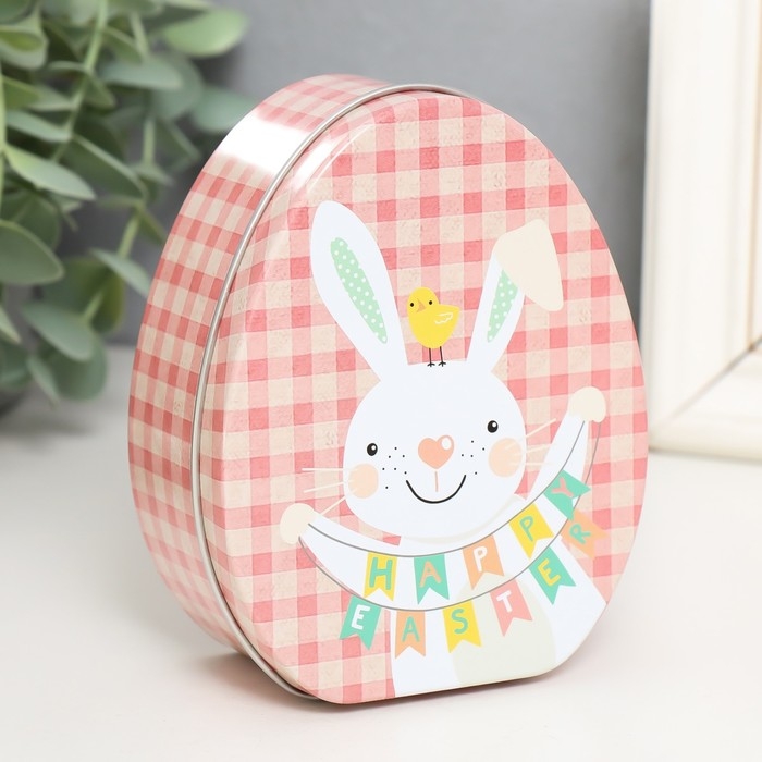 Шкатулка металл яйцо Шкатулка металл яйцо "Зайчик с растяжкой Счастливой Пасхи" 11,7х9,2х4,5 см
