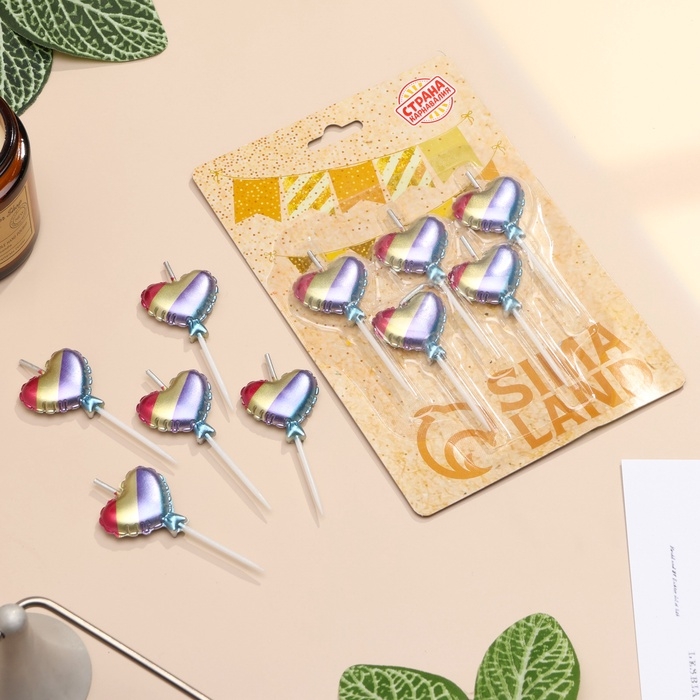 Набор свечей для торта, 5 шт  Набор свечей для торта, 5 шт "Воздушный шарик. Сердца", разноцветные