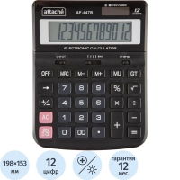 Калькулятор настольный ПОЛНОРАЗМ Attache AF-447B,12р,дв.пит,черн,198x153x42