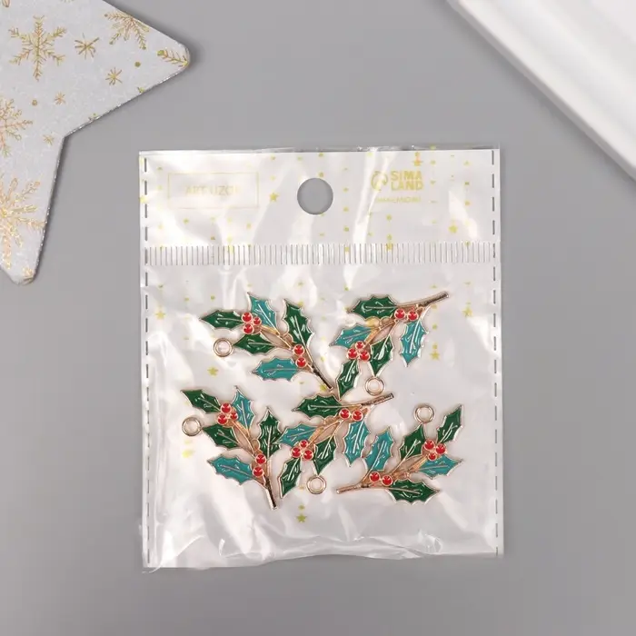 Декор для творчества металл, эмаль Декор для творчества металл, эмаль "Ветка рябины" 3,3х1,9 см