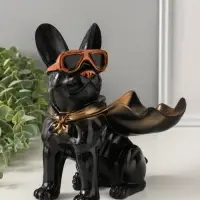 Подставка для мелочей &laquo;Фигурка. Бульдог в плаще&raquo;, полистоун, чёрная, 23&times;20&times;13 см