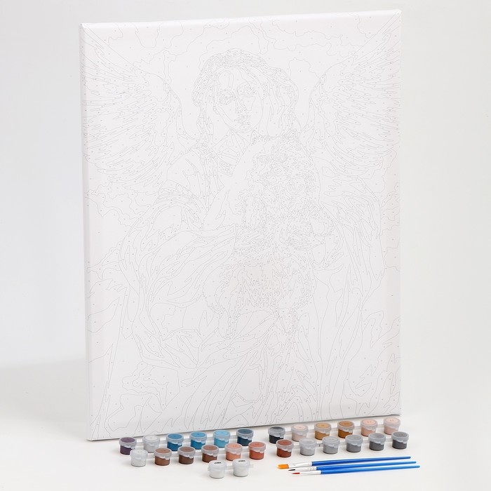 Картина по номерам на холсте с подрамником  Картина по номерам на холсте с подрамником "Ангел с котом" 40*50 см