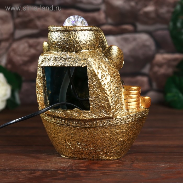 Фонтан настольный от сети, подсветка Фонтан настольный от сети, подсветка "Слиток золота и монеты" золото 21х17х12 см