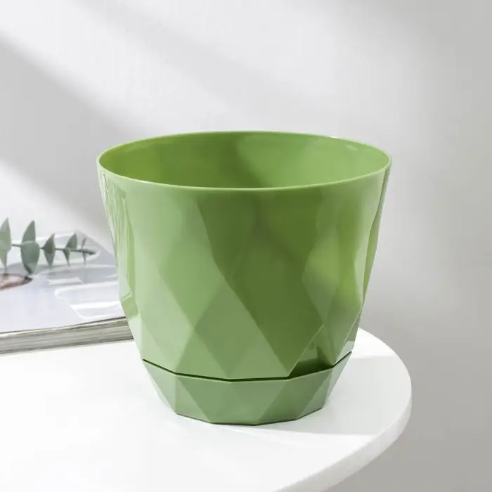 Горшок для цветов с поддоном Laurel, 1,3 л, d=14,5 см, h=12,5 см, пластиковый, зелёный Горшок для цветов с поддоном Laurel, 1,3 л, d=14,5 см, h=12,5 см, пластиковый, зелёный