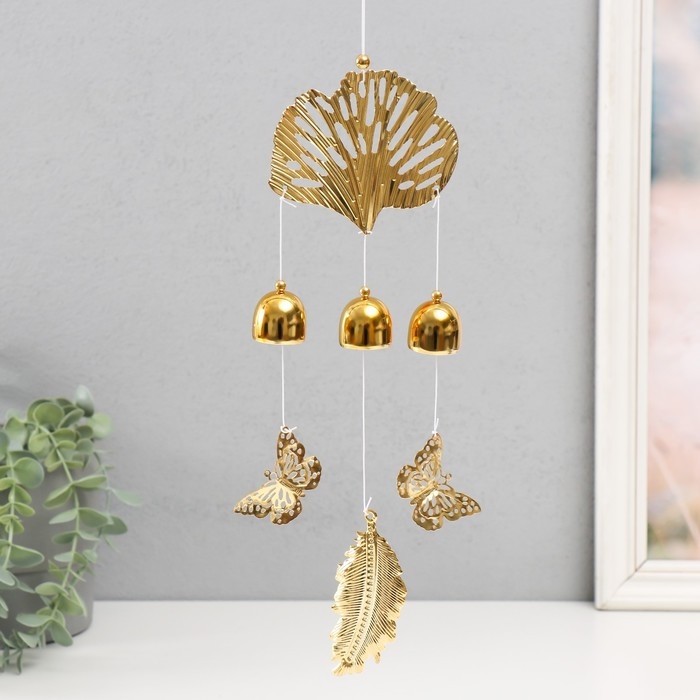Музыка ветра металл, пластик Музыка ветра металл, пластик "Золотые листья и бабочки" 3 колокольчика 40,5х10х2,8 см